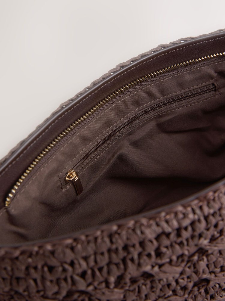 Chocolate Brown Raffia Effect Cross-Body Bag - Image 8 of 8