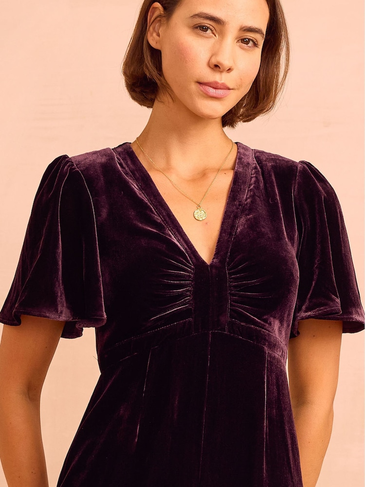 Aspiga Purple Anais Velvet V-Neck Jumpsuit - Image 1 of 2 Aspiga Purple Anais Velvet V-Neck Jumpsuit - Image 1 of 2