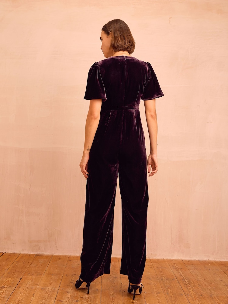 Aspiga Purple Anais Velvet V-Neck Jumpsuit - Image 2 of 2 Aspiga Purple Anais Velvet V-Neck Jumpsuit - Image 2 of 2
