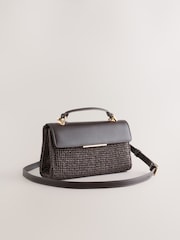 Chocolate Brown Raffia-Effect Top Handle Bag - Image 1 of 5