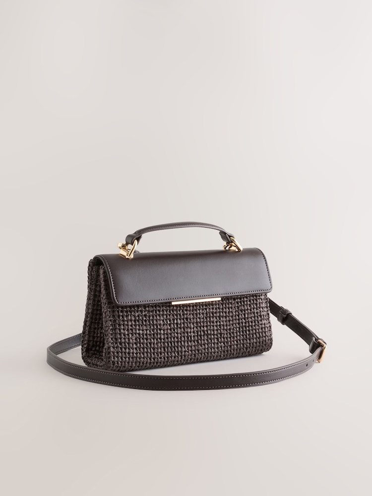 Chocolate Brown Raffia-Effect Top Handle Bag - Image 1 of 5