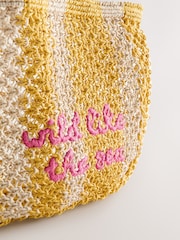 黃色 - 鉤織條紋肩背包 - 圖片 6，共 8