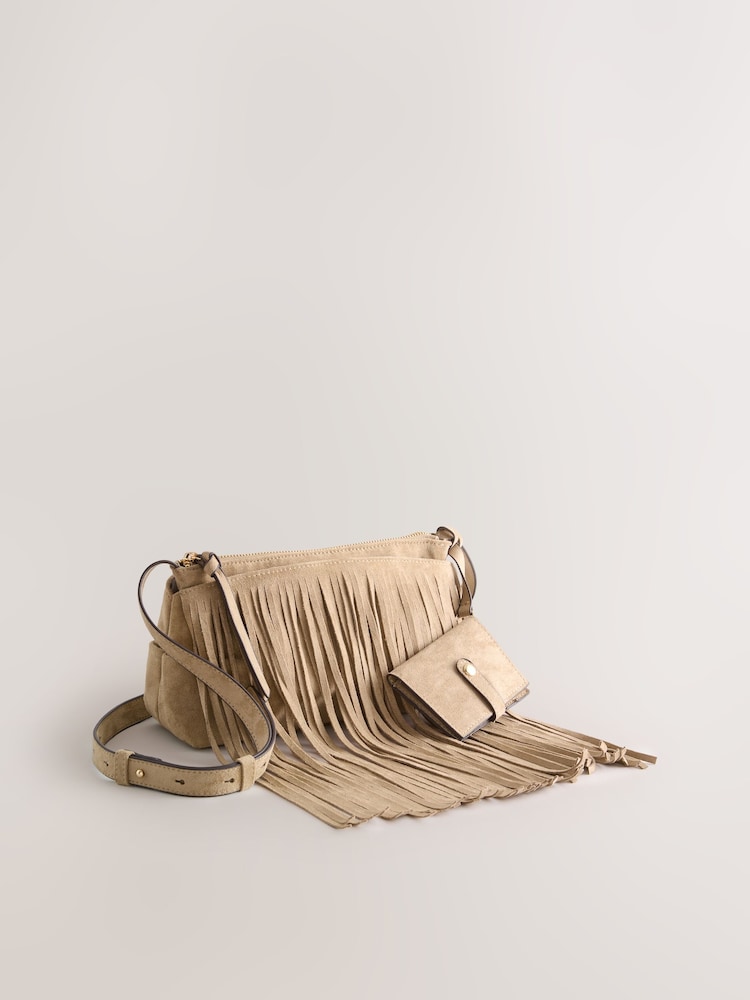 Πέτρα - Τσάντα χιαστί με κρόσια από σουέτ - Εικόνα 1 από 6 Πέτρα - Τσάντα χιαστί με κρόσια από σουέτ - Εικόνα 1 από 6