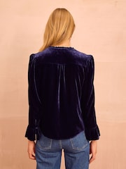Aspiga Blue Astrid Velvet V-Neck Top - Image 2 of 4