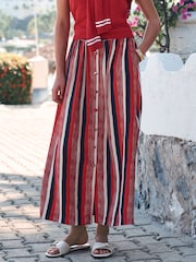 Red/Navy Blue Stripe Button Front Maxi Skirt - Image 2 of 7