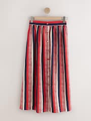 Red/Navy Blue Stripe Button Front Maxi Skirt - Image 5 of 7