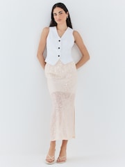 Neutral Sequin Midi Skirt - Image 3 of 8
