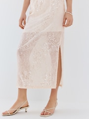 Neutral Sequin Midi Skirt - Image 4 of 8