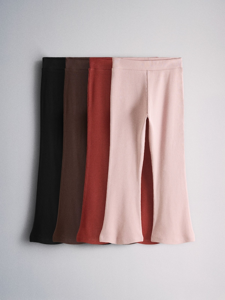The Set 4 Pack Ribbed Flare Leggings Black/Brown/Pink - Image 1 of 6