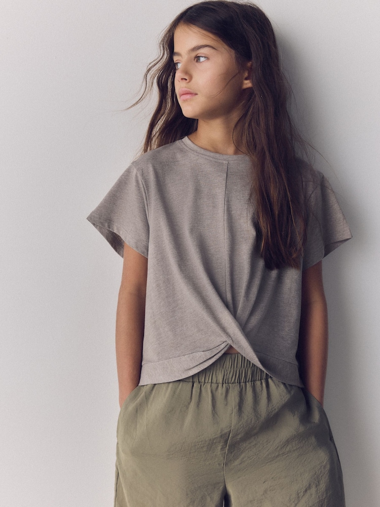 The Set 4 Pack Poly Cotton Blend Twist Front T-Shirts Brown/Cream - Image 1 of 6 The Set 4 Pack Poly Cotton Blend Twist Front T-Shirts Brown/Cream - Image 1 of 6