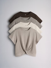 The Set 4 Pack Poly Cotton Blend Twist Front T-Shirts Brown/Cream - Image 2 of 6
