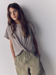 The Set 4 Pack Poly Cotton Blend Twist Front T-Shirts Brown/Cream - Image 3 of 6