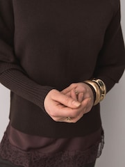 Chocolate Brown Knitted Mock Layer Jumper - Image 4 of 7