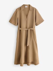 Emme by Marella Short Sleeve Linen Brown Dress - Image 1 of 1