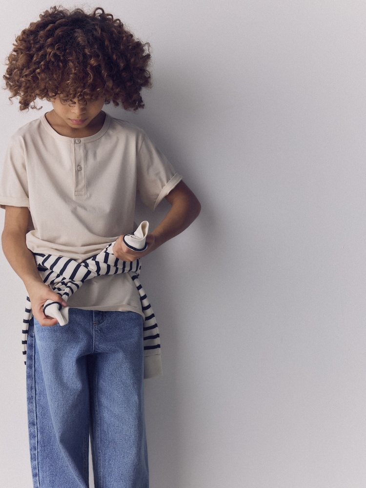 The Set 4 Pack Short Sleeve Cotton Henley T-Shirts Blue/Brown/Cream - Image 1 of 5