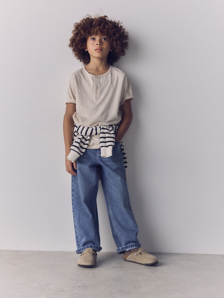 The Set 4 Pack Short Sleeve Cotton Henley T-Shirts Blue/Brown/Cream - Image 2 of 5