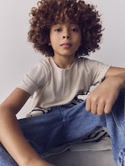 The Set 4 Pack Short Sleeve Cotton Henley T-Shirts Blue/Brown/Cream - Image 4 of 5