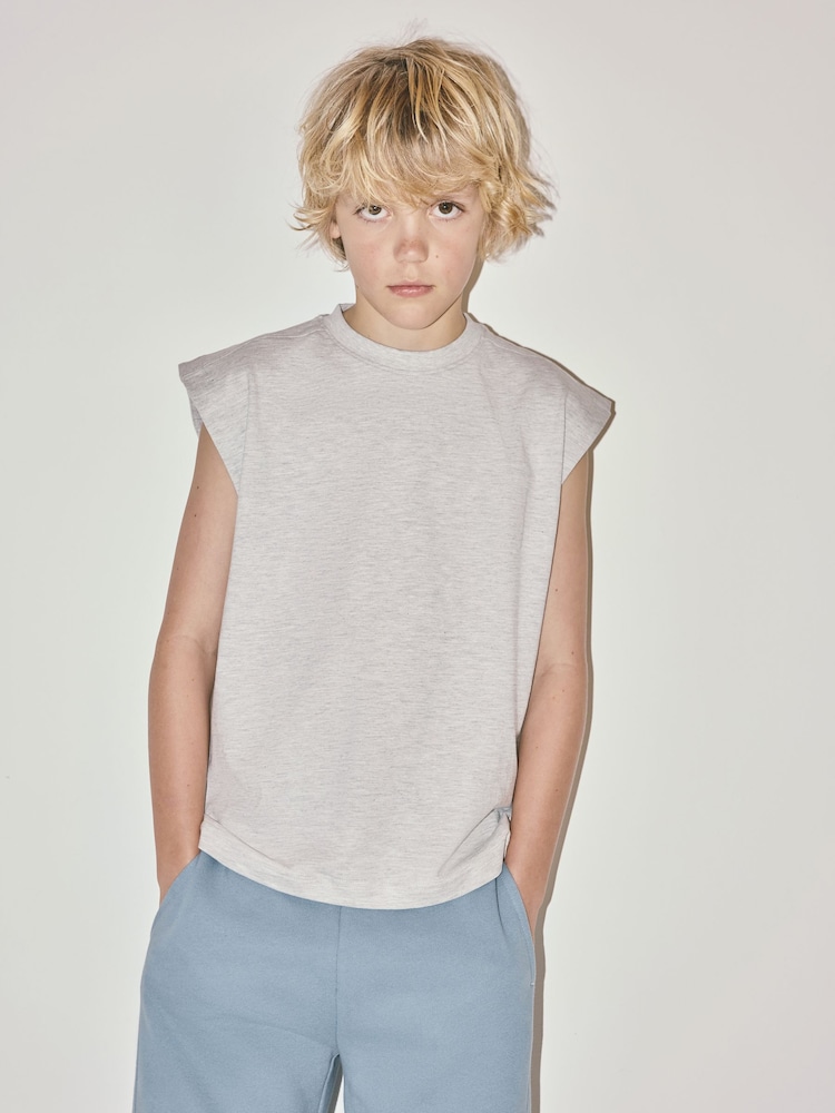 The Set 3 Pack Cotton Jersey Sleeveless T-Shirts Green/Grey/White - Image 1 of 6