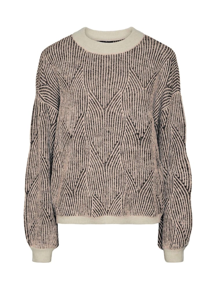 Pieces White Pattern Long Sleeve Knitted Jumper - Image 1 of 2