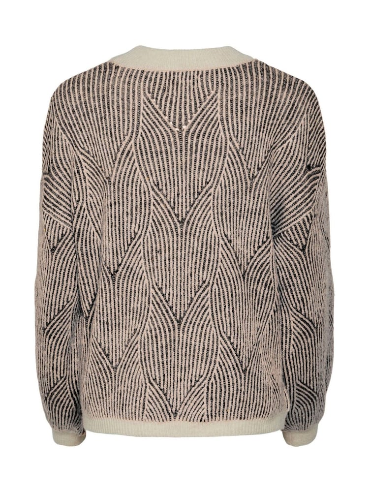 Pieces White Pattern Long Sleeve Knitted Jumper - Image 2 of 2