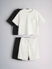 Μαύρο/Κρεμ - Το 2 Πακέτο Jersey Interlock Κοντομάνικο μπλουζάκι με τσέπη και Σετ σορτς - Εικόνα 7 από 11