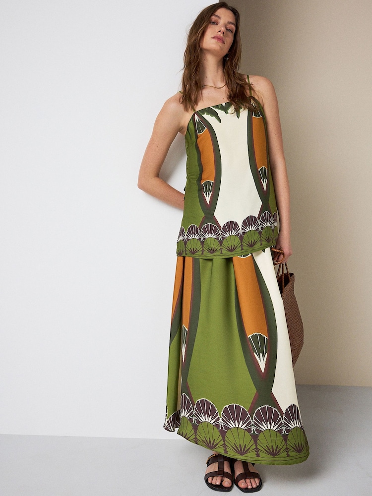 Ecru/Brown Print Satin Camisole - Image 1 of 7 Ecru/Brown Print Satin Camisole - Image 1 of 7