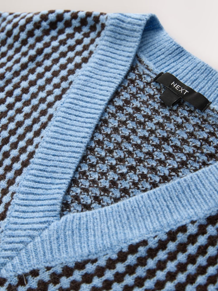 Blue/Chocolate Brown Tweed Drop Shoulder Knitted Tank Cover-Up - Image 2 of 3