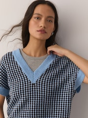 Blue/Chocolate Brown Tweed Drop Shoulder Knitted Tank Cover-Up - Image 5 of 8