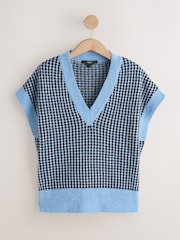 Blue/Chocolate Brown Tweed Drop Shoulder Knitted Tank Cover-Up - Image 6 of 8