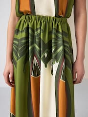 Ecru/Brown Print Satin Pleated Maxi Skirt - Image 3 of 6