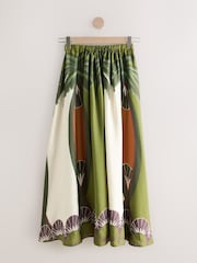 Ecru/Brown Print Satin Pleated Maxi Skirt - Image 4 of 6