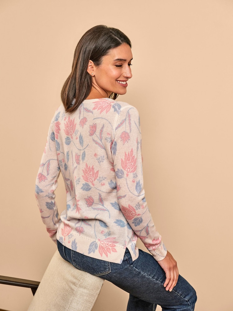 Pure Collection Pink Paisley Print Crew Neck Jumper - Image 2 of 4 Pure Collection Pink Paisley Print Crew Neck Jumper - Image 2 of 4