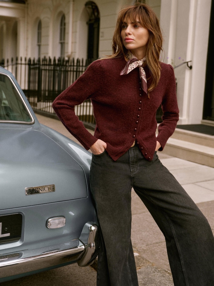 Mint Velvet Red Burgundy Wool Blend Knit Cardigan - Image 1 of 8