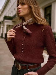 Mint Velvet Red Burgundy Wool Blend Knit Cardigan - Image 3 of 8