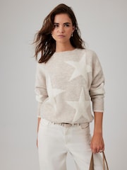 Mint Velvet Grey Neutral Star Knit Jumper - Image 1 of 8
