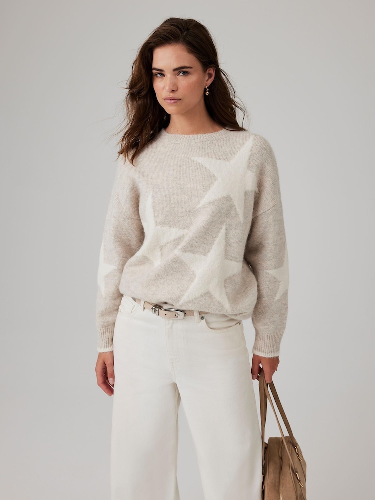 Mint Velvet Grey Neutral Star Knit Jumper - Image 2 of 8