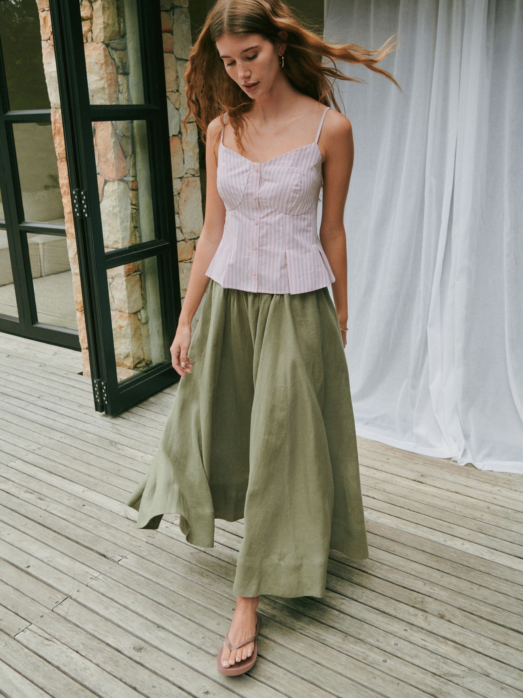 Buy Khaki Green N. Premium Linen Midi Skirt from Next USA