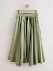 Khaki Green N. Premium Linen Midi Skirt - Image 1 of 3