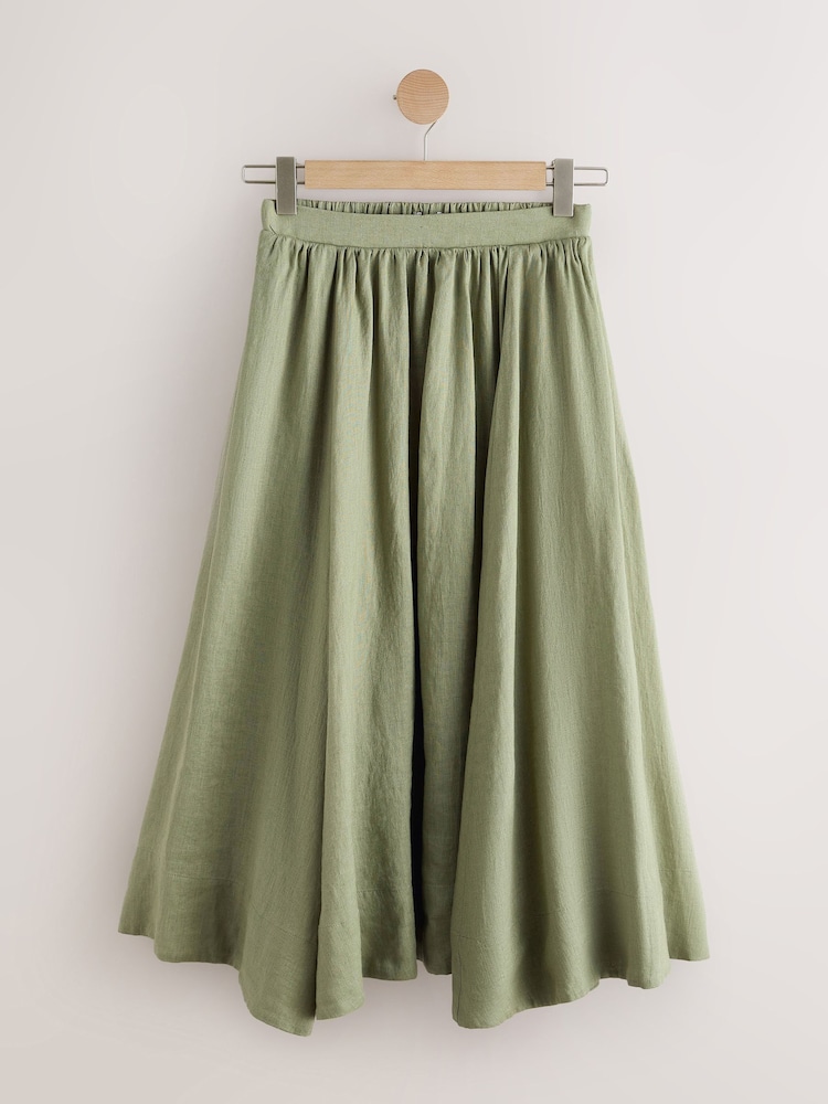 Khaki Green N. Premium Linen Midi Skirt - Image 1 of 3