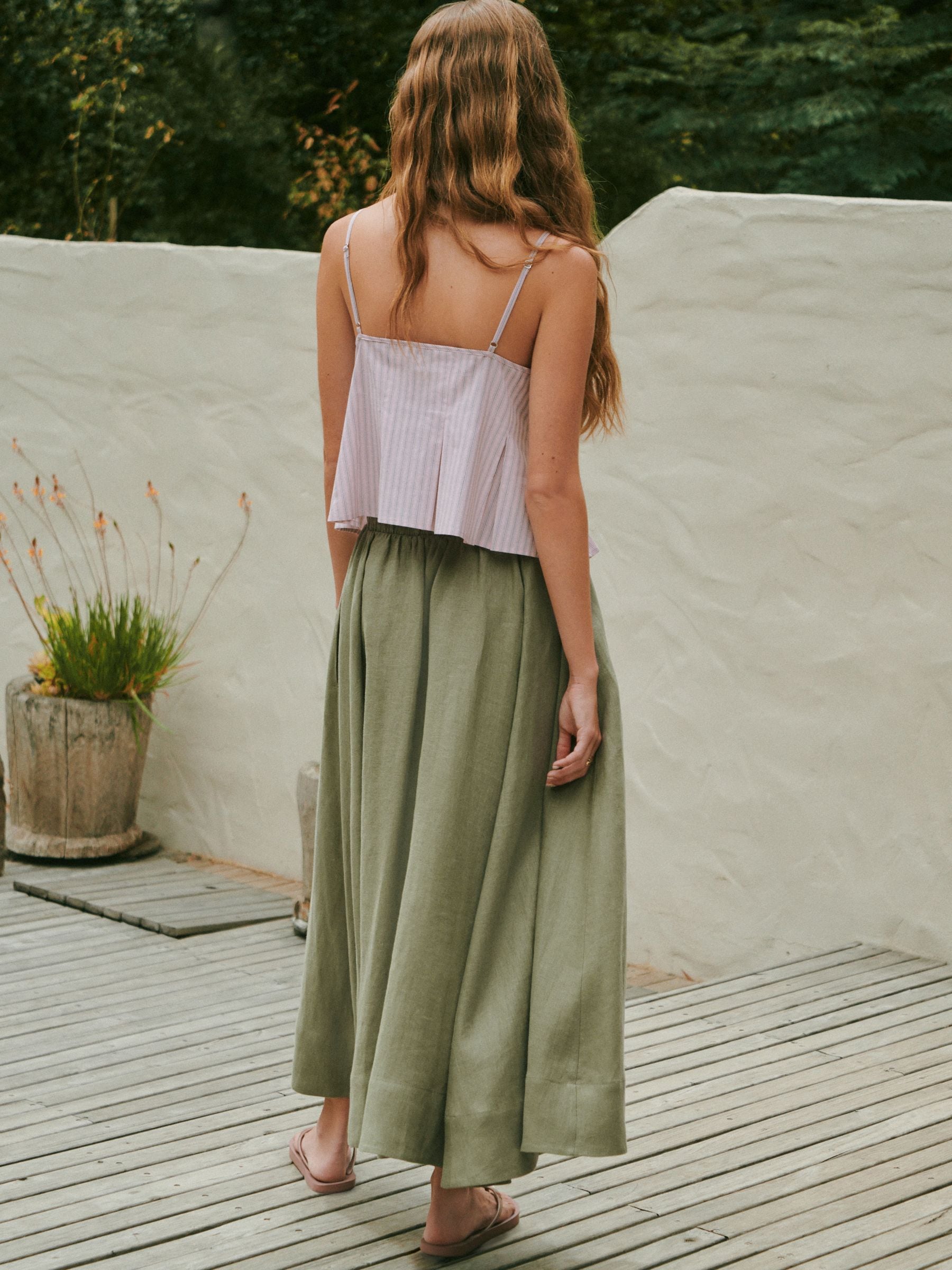 Buy Khaki Green N. Premium Linen Midi Skirt from Next USA