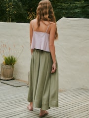 Khaki Green N. Premium 100% Linen Midi Skirt - Image 4 of 8