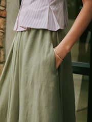 Khaki Green N. Premium 100% Linen Midi Skirt - Image 5 of 8