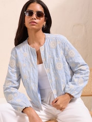 Friends Like These Blue Stripe Embroidered Cornelli Bomber Jacket - Image 1 of 6