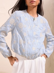 Friends Like These Blue Stripe Embroidered Cornelli Bomber Jacket - Image 3 of 6