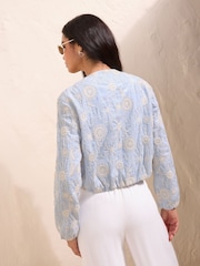 Friends Like These Blue Stripe Embroidered Cornelli Bomber Jacket - Image 5 of 6
