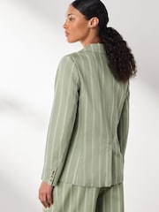 Green/Ecru Stripe N. Premium Single Breasted Blazer with Linen - Image 3 of 7