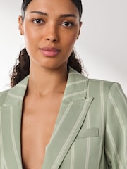 Green/Ecru Stripe N. Premium Single Breasted Blazer with Linen - Image 4 of 7
