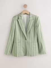 Green/Ecru Stripe N. Premium Single Breasted Blazer with Linen - Image 5 of 7