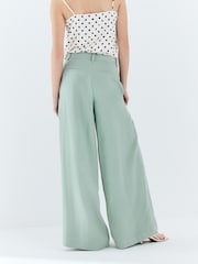 Sage Green Crinkle Fabric Wide Leg Tailored Trousers - Image 4 of 8