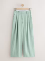 Sage Green Crinkle Fabric Wide Leg Tailored Trousers - Image 6 of 8